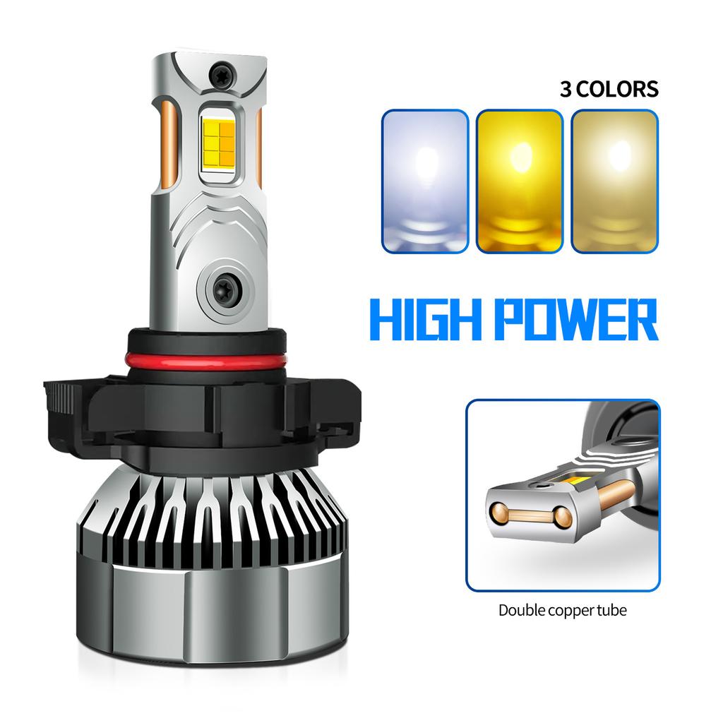 H11 High Power Three-color LED Headlight Double Copper Tube 120W Car Light Led12V Car 24V Truck H7H4
