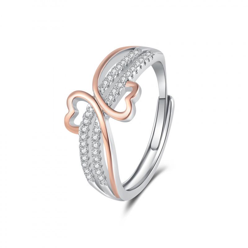 

Double Color Heart Ring: Zirconia-Studded Luxury Design for Women Adjustable Open Size