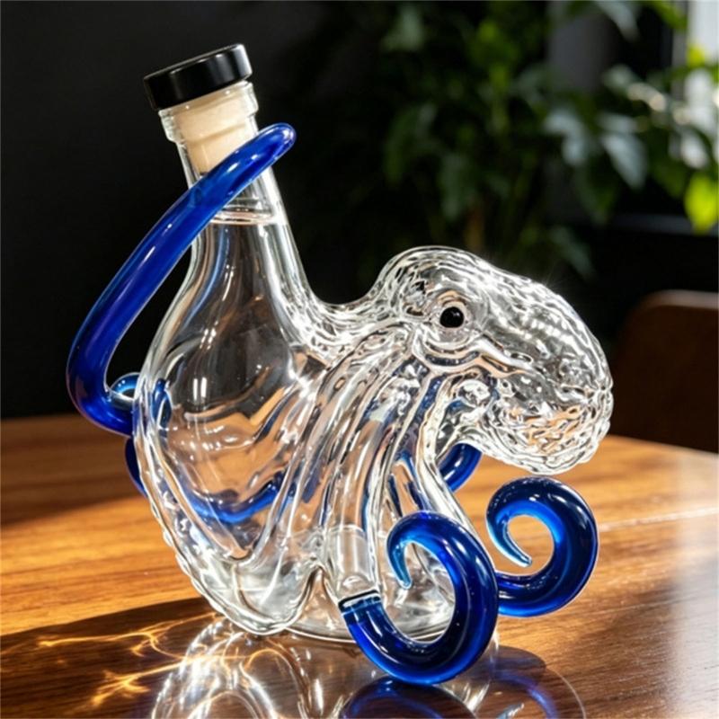 QX2E Glass Liquor Bottle with Sea Creature Pattern for Display Tables