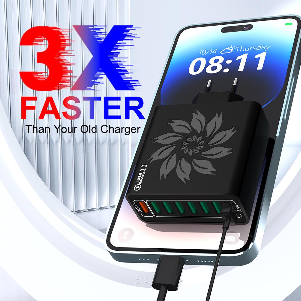 QC3.0 8-Port USB Fast Charger: 30W High Power, Colorful Flower Design, Compatible with US, European, and Korean Standards