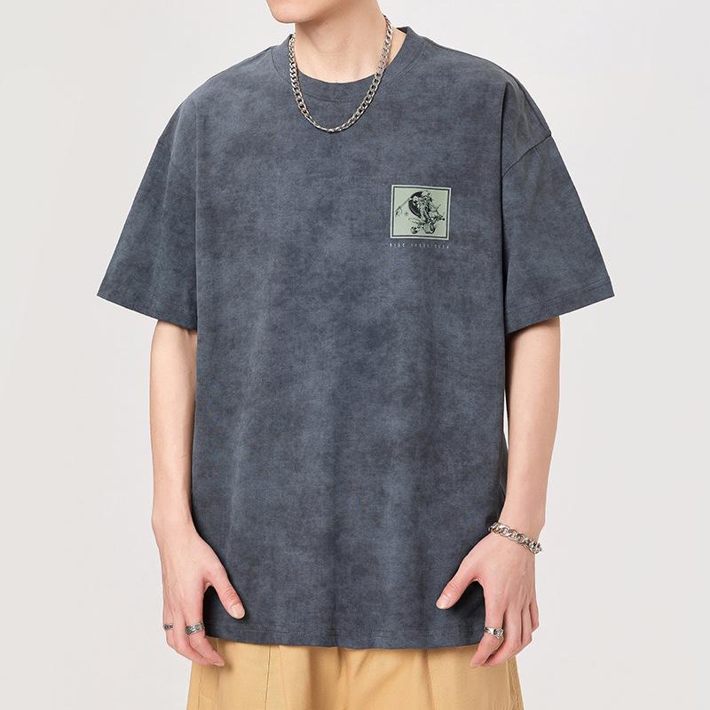 

Летняя и Летняя Американская Трикотажная Свободная Модная Мужская Футболка с Коротким Рукавом Высокой Плотности 4XL