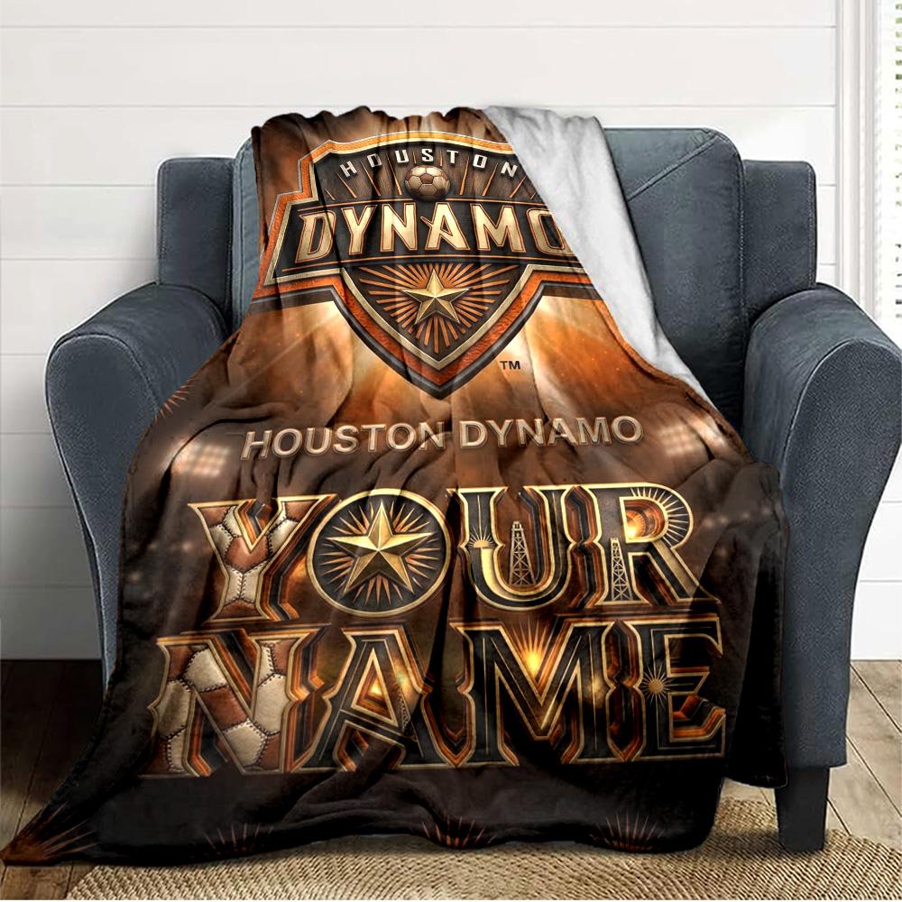 Name Custom Houston Dynamo Print Flannel Blanket High Quality Warm Comfortable Cover for All Seasons Perfect for Gifts Home Decor