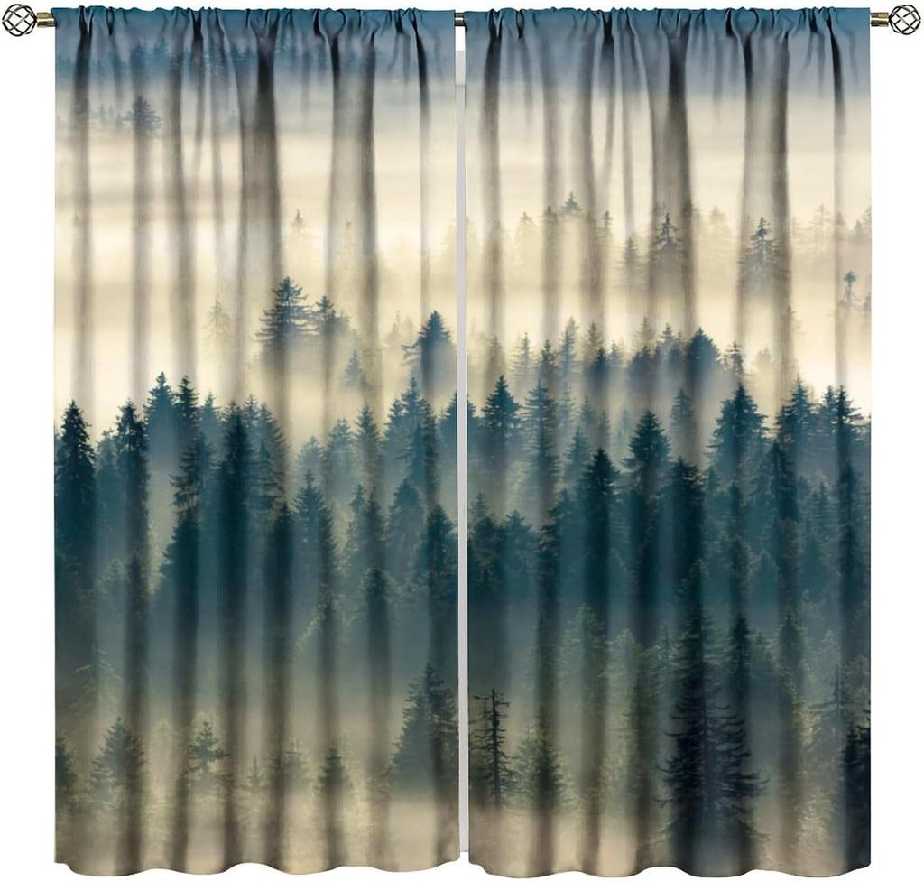 Gothic Dark Misty Forest Curtains Mysterious Horror Foggy Dim Dead Jungle Under Strange Bright Moon Thermal Insulation Blackout Made Of Polyester