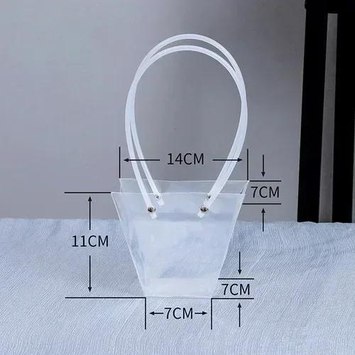 Διαφανής Τραπεζοειδής Τσάντα Χειρός Πλαστικό PVC Αδιάβροχη Χειρός Δώρο Φορητή Τσάντα PP Τσάντα Λουλουδιών Ανθοπωλείο Συσκευασία Δώρου Μπουκέτου