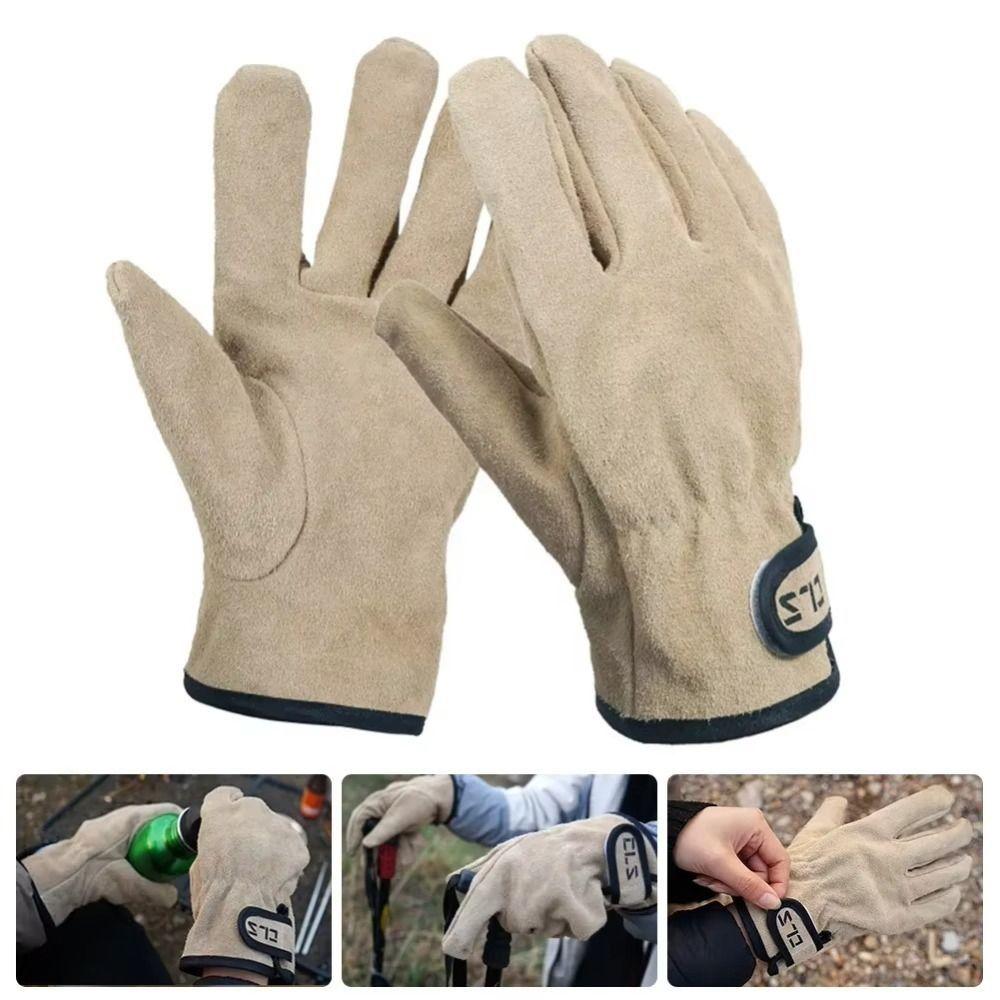 1 Pair Cooking Mitts Cowhide Leather Barbecue Gloves Thicken Heat Resistant Work Gloves Durable Anti Slip Cooking Oven Mitts BBQ