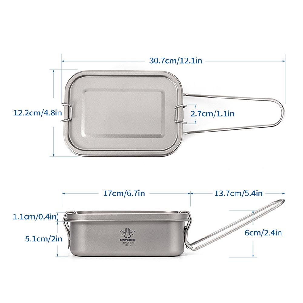 Camping Bento Box Titanium Bento Box Outdoor 800ml Lunch Box Rectangle Food Storage Container