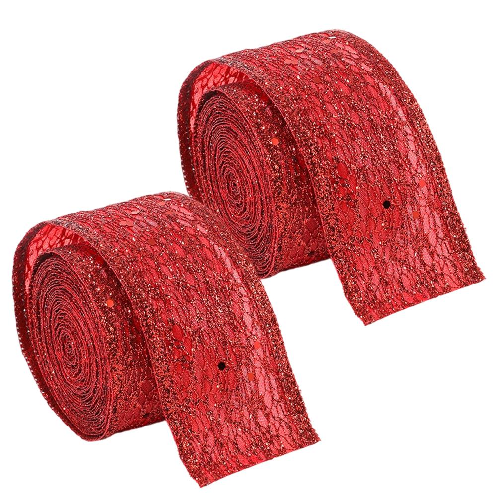 Decorative Mesh Ribbon Featuring Wired Edge Satin Organza and Sparkling Sequins for Holiday Crafts and Displays