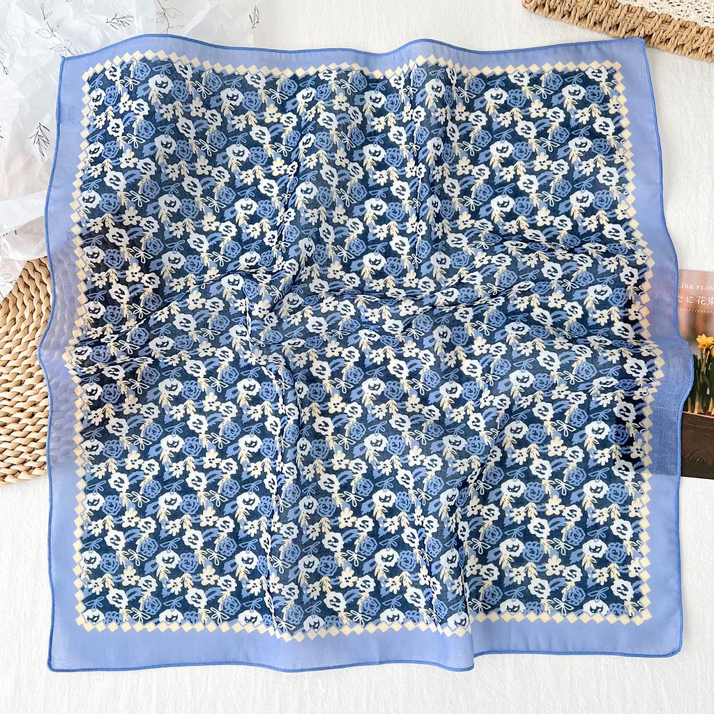 Korean Version of Summer Multi-color Small Fresh Floral Small Square Scarf Women's Versatile Decorative Silk Scarf Streamer Travel Photo Headscarf