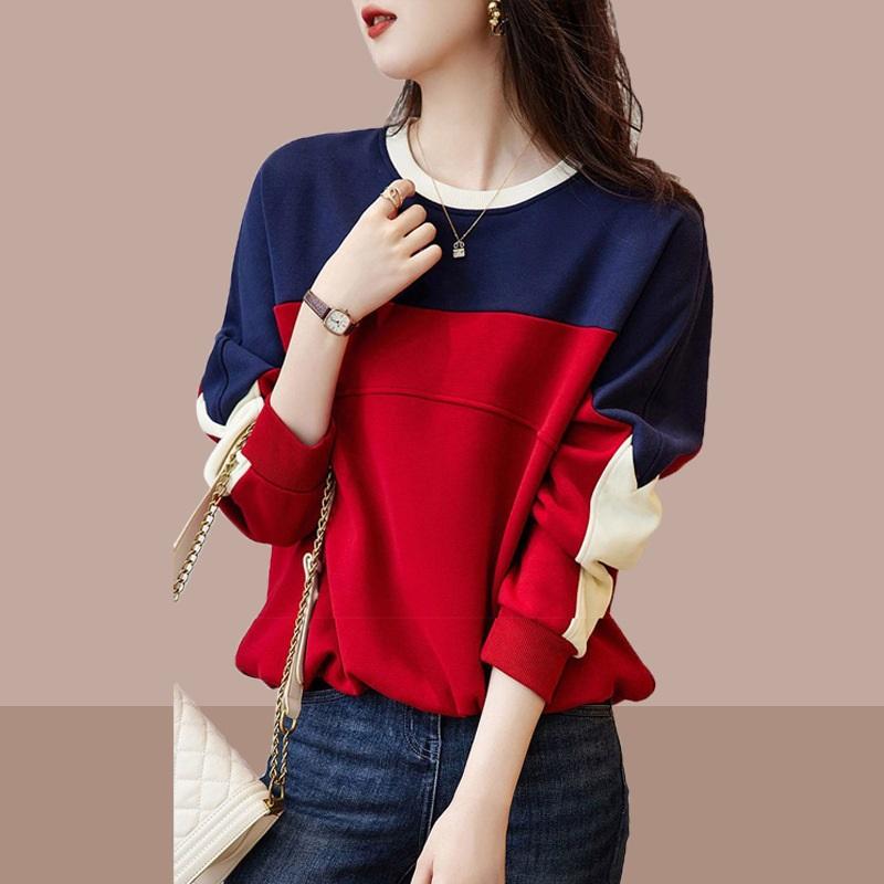 Women's Color Block Crew Neck Sweatshirt Loose Fit Casual Long Sleeve Top