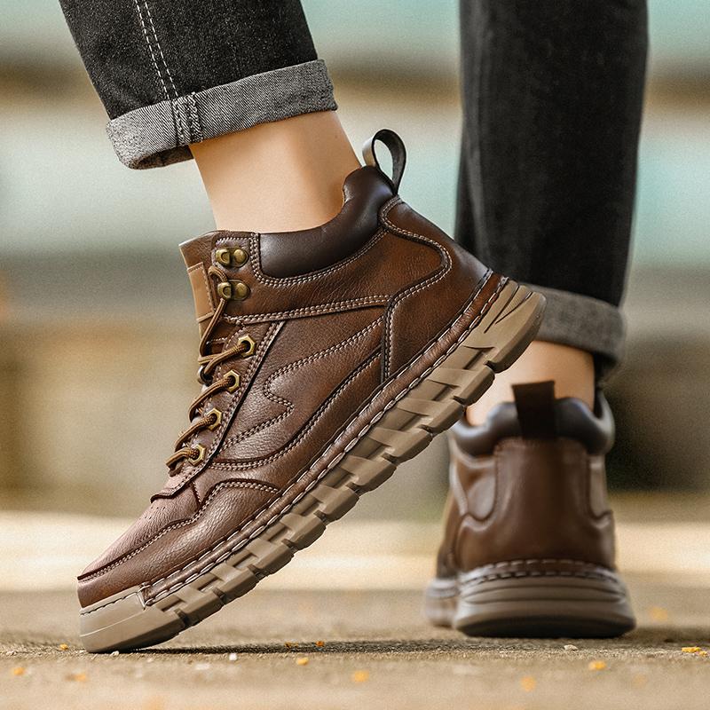 Men's High-top Casual Leather Shoes Handmade Plush Shoes Casual Shoes Autumn and Winter Plus Size 39-47