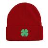 Green Four Leaf Shamrock Warm Knit Cap Beanie, St. Patrick's Day Man Cap Autumn Winter Casual Pompom Beanies Knitted Hat Beanie