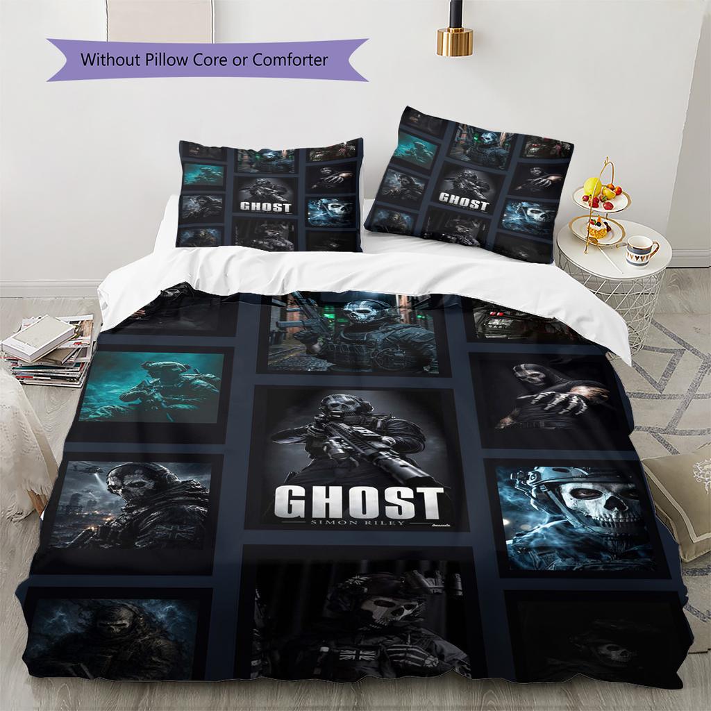 Simon Ghost Pattern Bedding Set Quilt Cover Pillowcase Home Decor Gift (1 * duvet cover + 2 * pillowcase, without core)