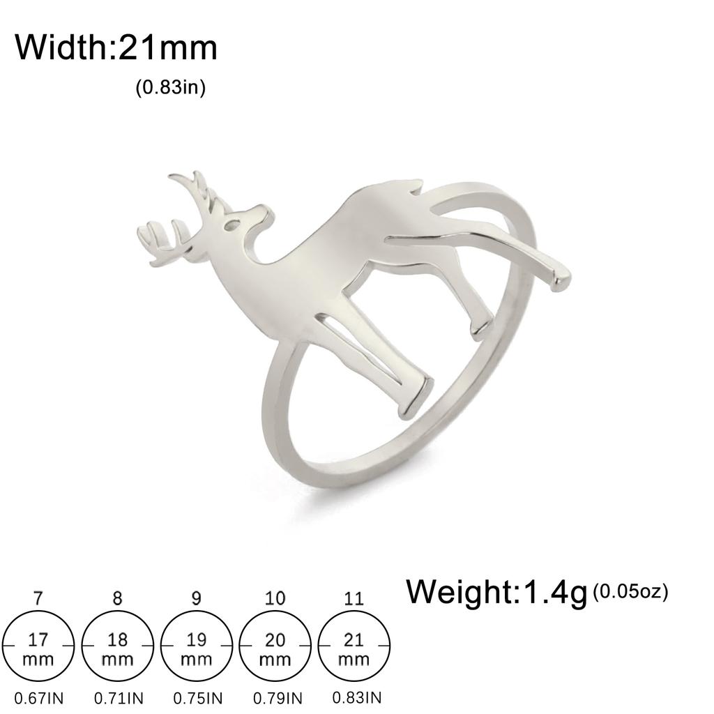 LIKGREAT Simple Reindeer Antler Finger Ring for Women Men Stainless Steel Fashion Elk Deer Jewelry Trend Couple Birthday Gift
