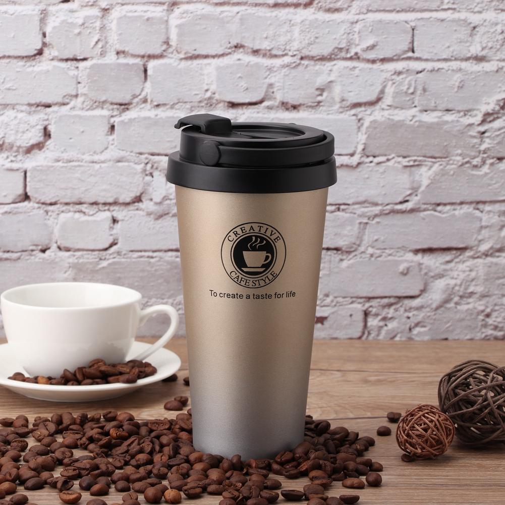 500ml Edelstahl Auto Isolierbecher Vakuumbecher Mattiert Tragbar Kaffeebecher Tasse Gold