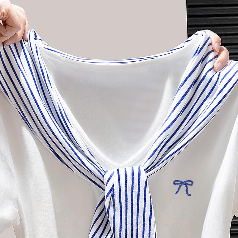 Sibaishi Women's V-Neck Faux Two-Piece Patchwork T-Shirt