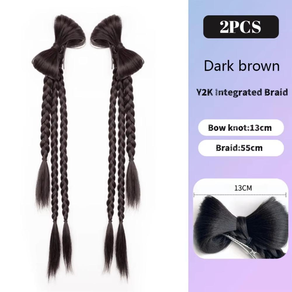 

2 шт. Коричневый бант, коса, хвост, длинная двойная коса, крутая плетеная прическа, заколка для волос, острая девушка Dark brown