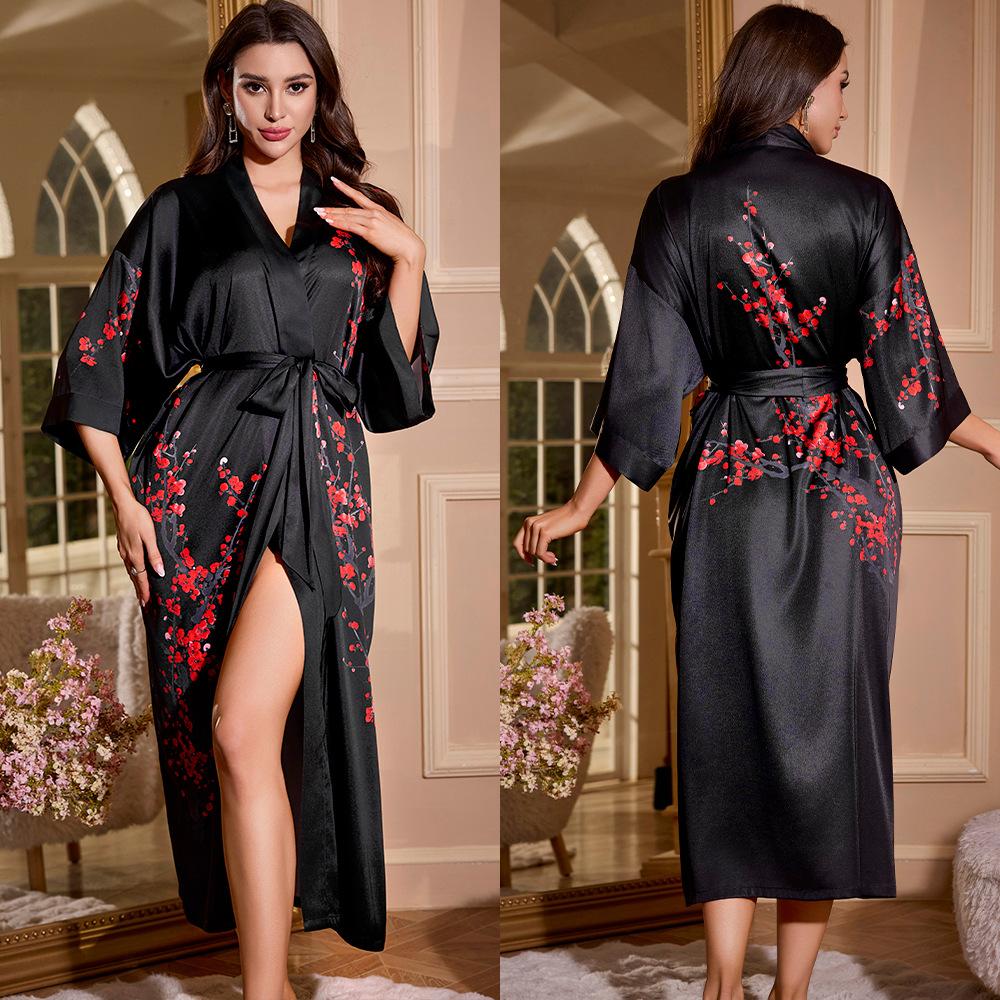 Yaoting's new pajamas women's spring and autumn seven-quarter-sleeved satin pajamas women's long-sleeved thin loungewear WP1110