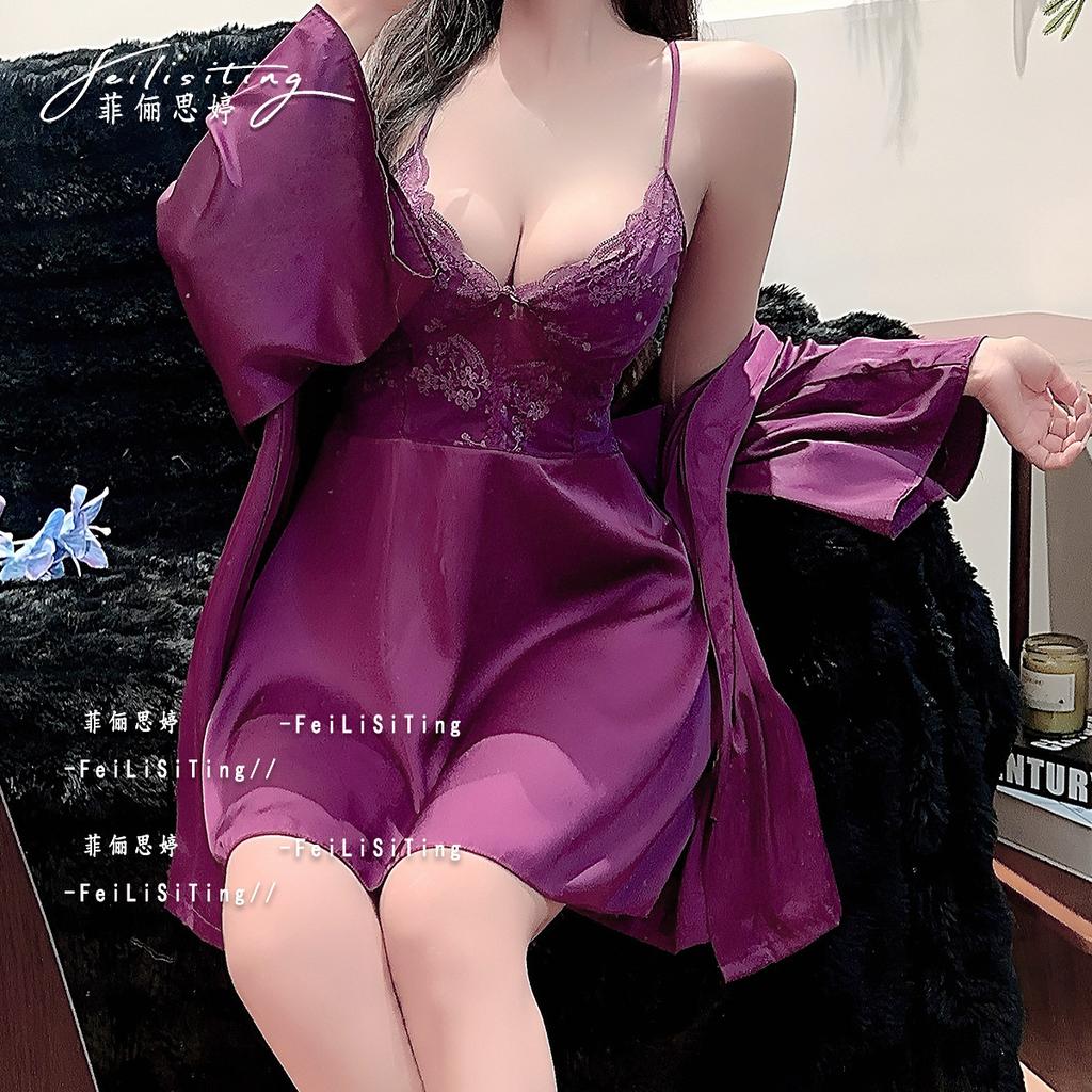 Sexy pajamas suspender nightgown women's 1011 new summer lace ice silk nightgown high-end loungewear set