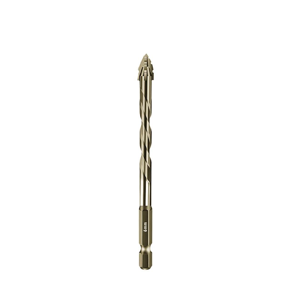 Yellow Coated Four Flute Eccentric Serrated Dry Drill Bit for Full Ceramic Glass Marble Concrete Sharp Sawtooth Cutting Head