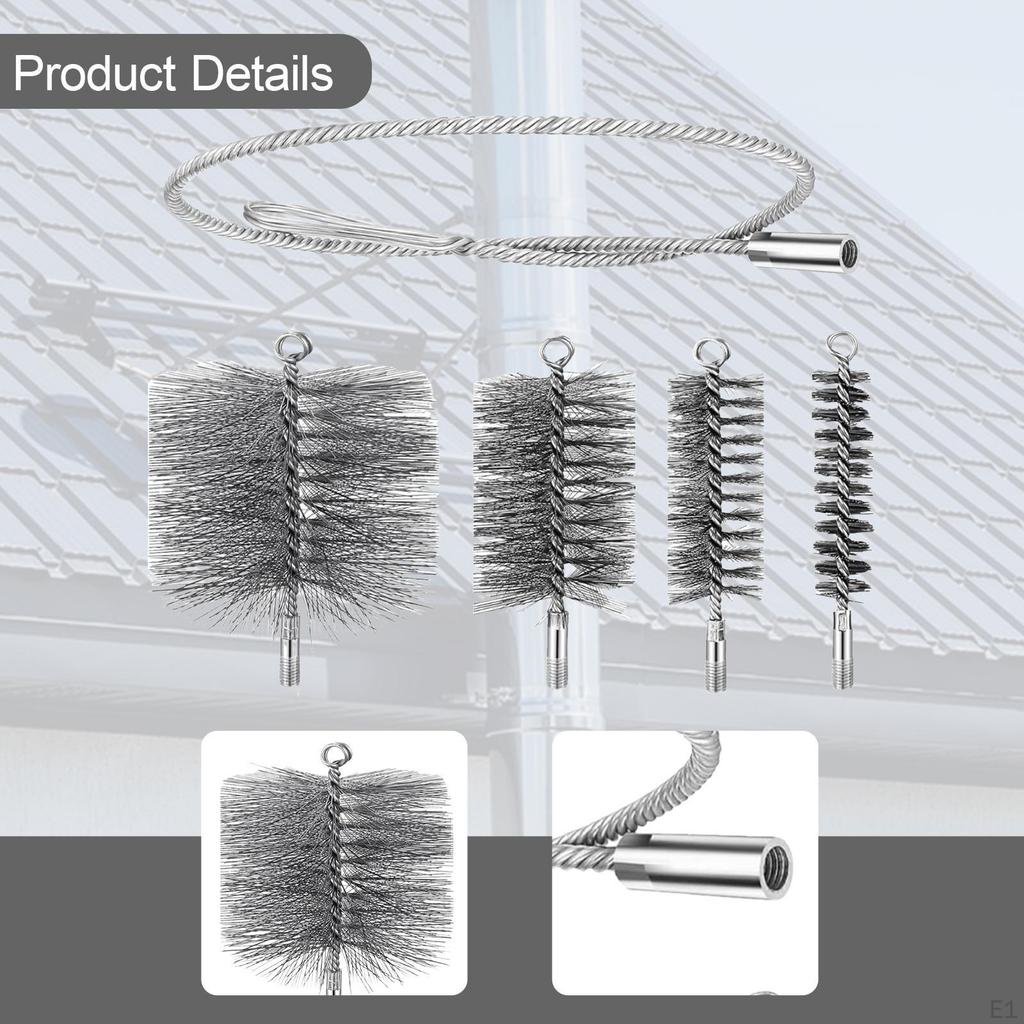 4x Chimney Sweep Brushes Wire Convenient Heavy Duty with Push Rod Pipe Cleaning for Chimneys