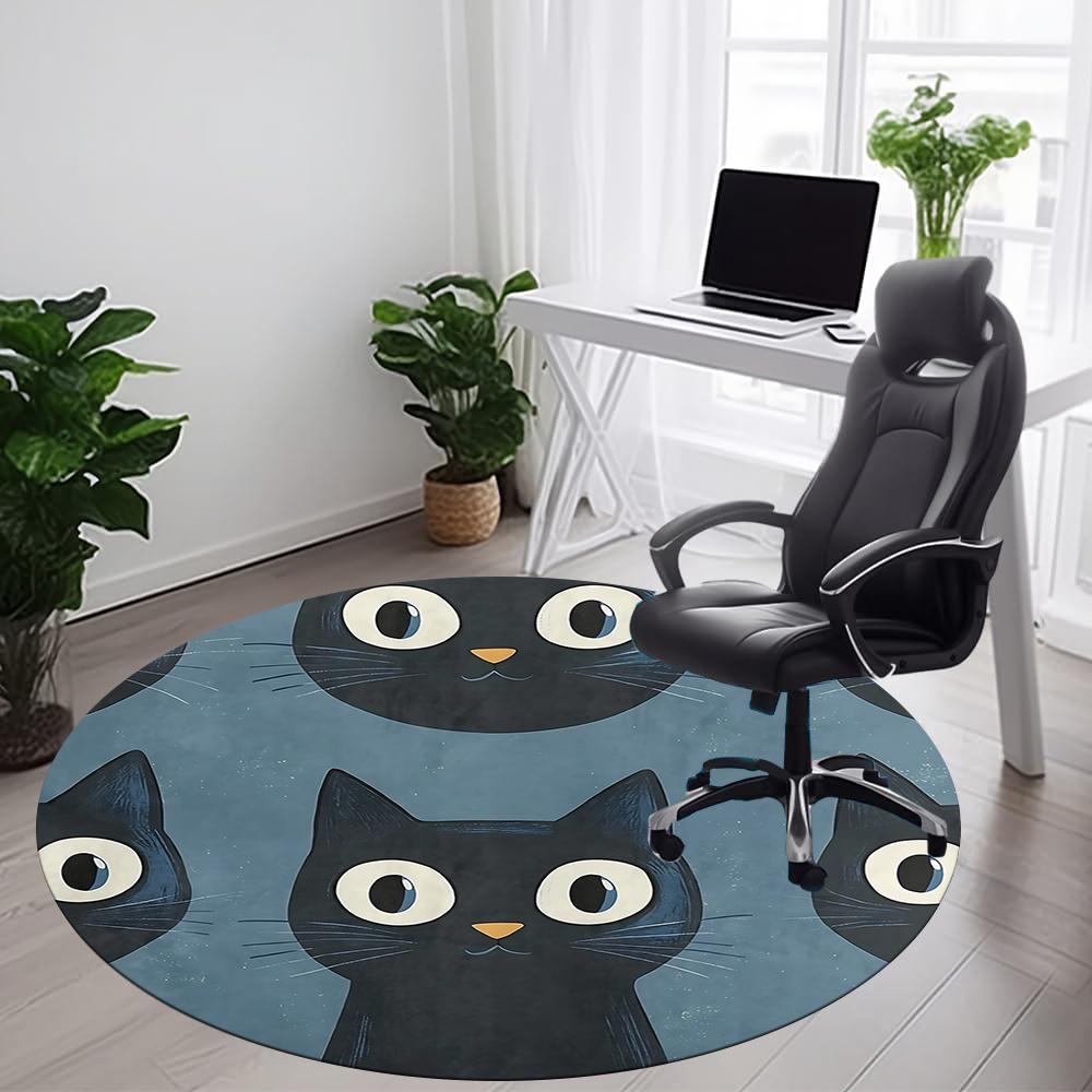 1pc Black Cat Pattern Office Round Area Rug, Indoor Mat Suitable ForOffice, Under Office Chairs Bedroom Living Room Home Decor, Room Deco q024