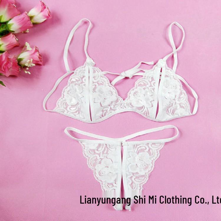 Miyo Persimmon Lace Open Crotch Erotic Lingerie - Women's Sexy Transparent Three-Point Style Panties