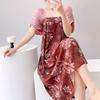 Improved Hanfu short-sleeved cotton and silk nightgown women's summer cotton and silk can be worn outside fairy air artificial cotton loungewear natio