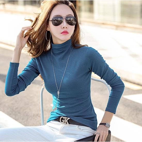 Podzim a zima Polovysoký límec Dámské tričko s dlouhým rukávem Košile s teplým spodkem Korejská verze Slim Fit Elastický Móda Dámské oblečení