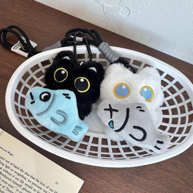 Cute Cartoon Plush Black Cat Keychain Bag Pendant Decoration Kawaii Stuffed Doll Toy Car Keyring Accessories Couples Gift