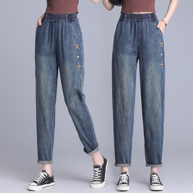 

Женские летние укороченные джинсы-гаремы 2024 года на резинке - Стройнящий, легкий и удобный крой 26