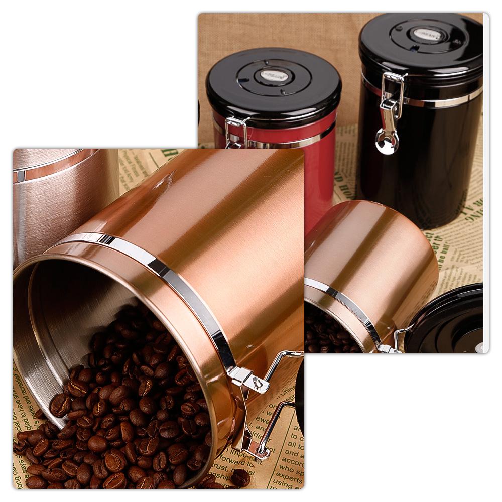 Stainless Steel Airtight Canister Coffee Bean Canister Food Storage Container 1.5L with Vent Valve for Coffee Tea Sugar