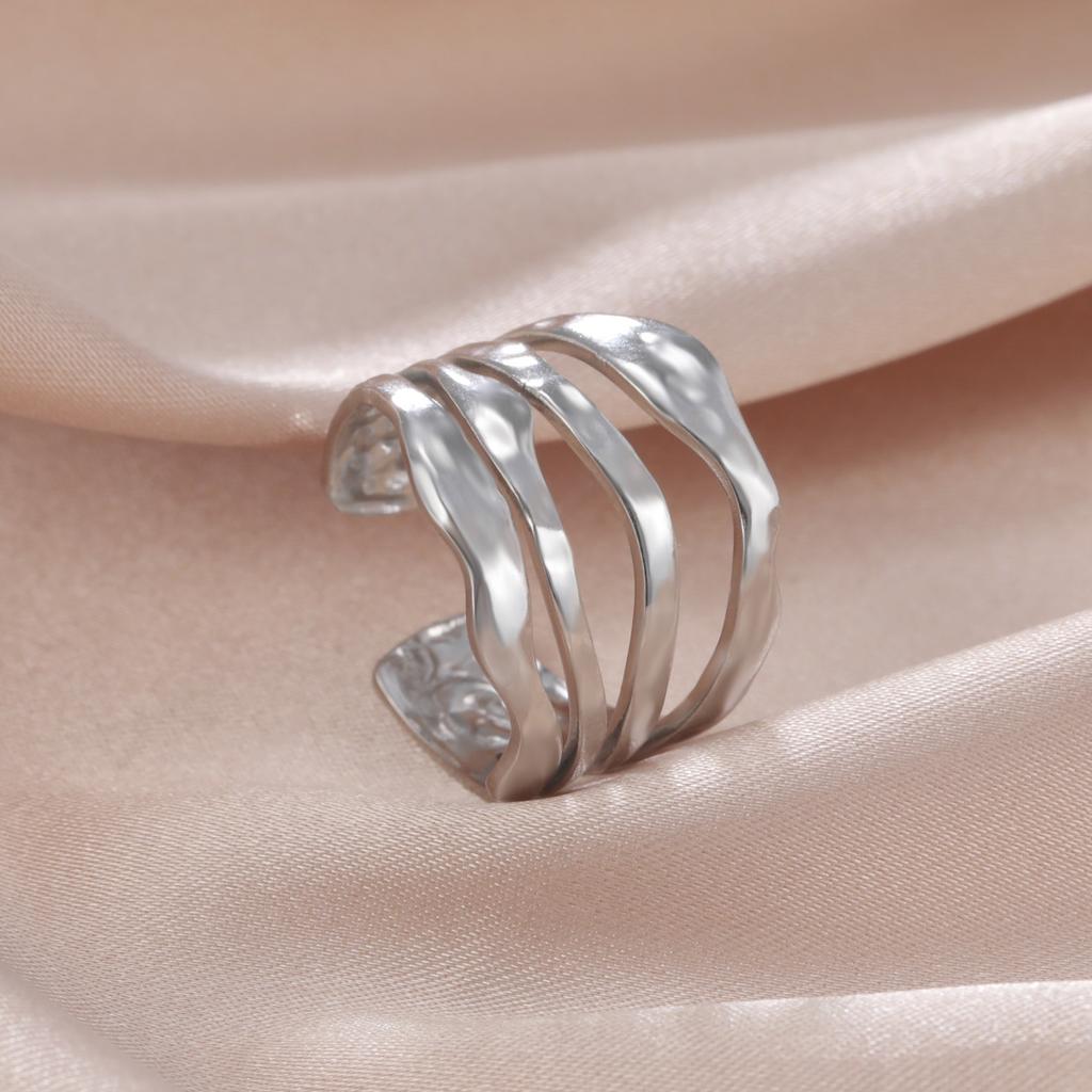 Stainless Steel Women Rings Geometric Heart Aesthetic Adjustable Open Finger Ring Fashion Party Jewelry Gifts