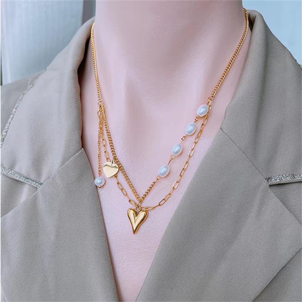 Love Pendant Pearl Heart Necklace Titanium Steel Punk Neck Chain Cool Women Choker Summer