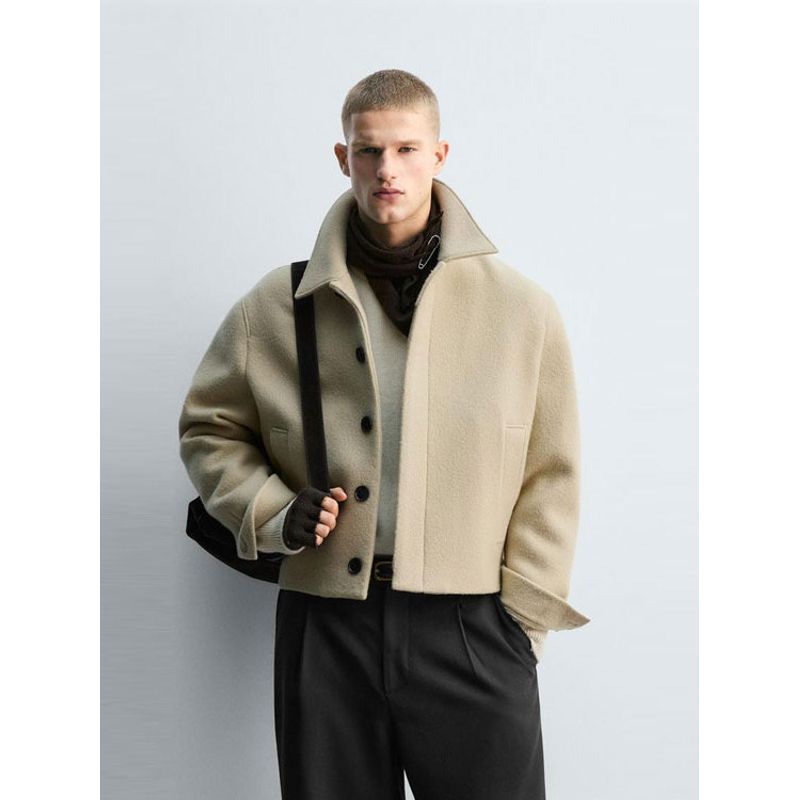 Za25 Autumn and Winter New Men s Clothing Simple American-Style Lapel Versatile Wool-Blend Cotton Jacket 1564400 Milky White S
