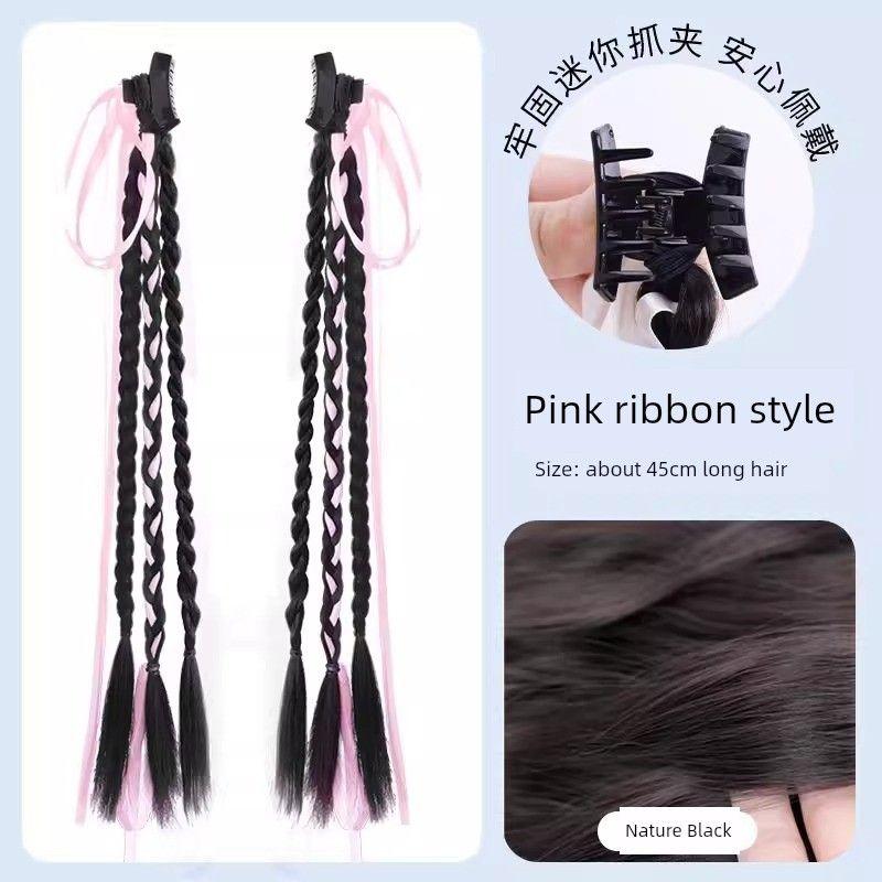 False Braids Women's Grip Ribbon Hair Accessory for Ponytail Low Tie Bows Pairs Cable Stitch Long Braid New Chinese Wig