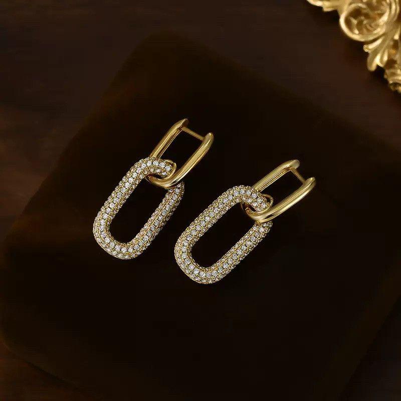 

Cvon High-End Chain Earrings for Women, Niche New Style Circle Earrings, Unique Light Luxury Geometric Earrings Chain Language Earrings - Gold