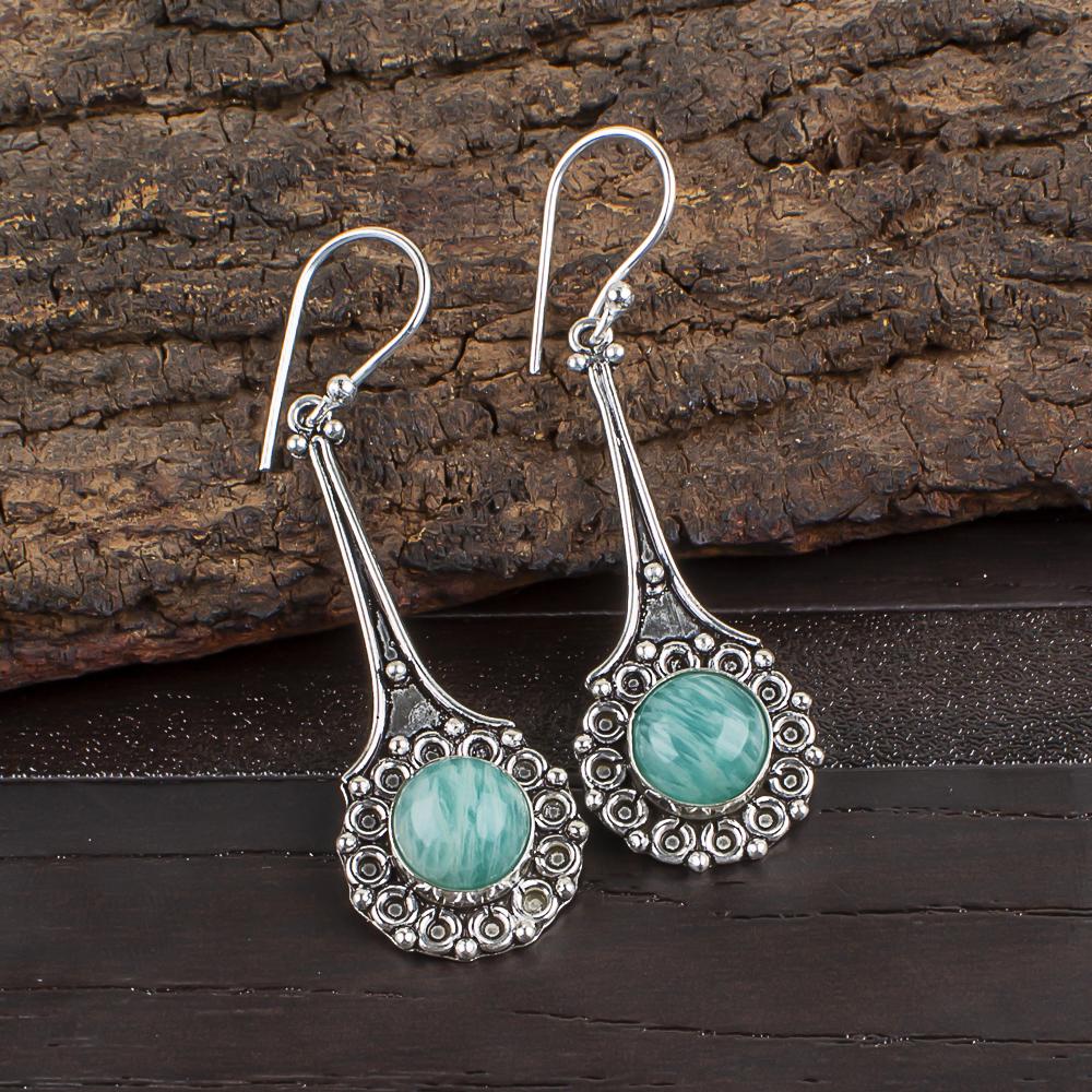 

Amazonite Gemstone Jewelry, 925 Solid Sterling Silver Pendant, Handmade Boho Amazonite Pendant For Gift 2.52 Inches синій