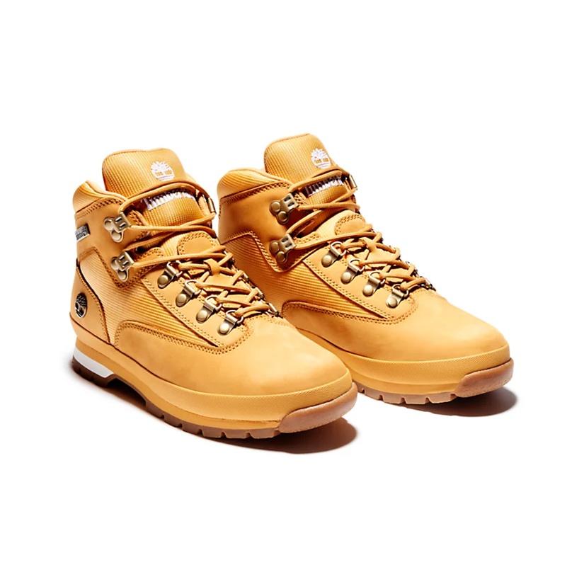 Timberland Euro Hiker Comfortable Leather Shock Absorbing Slip Resistant Durable Mid Top Running Shoes Men Running Shoes Wheat 91566231