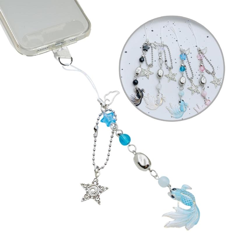Unique Handmade Fish Star Pattern Bead Phone Hanging Decoration Fits All Phone Models Daily Use Stylish Outfits