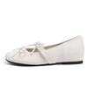 Square Head Single Shoes Women's Autumn New One-word with Bow Temperament Versatile Soft Sole Single Shoes