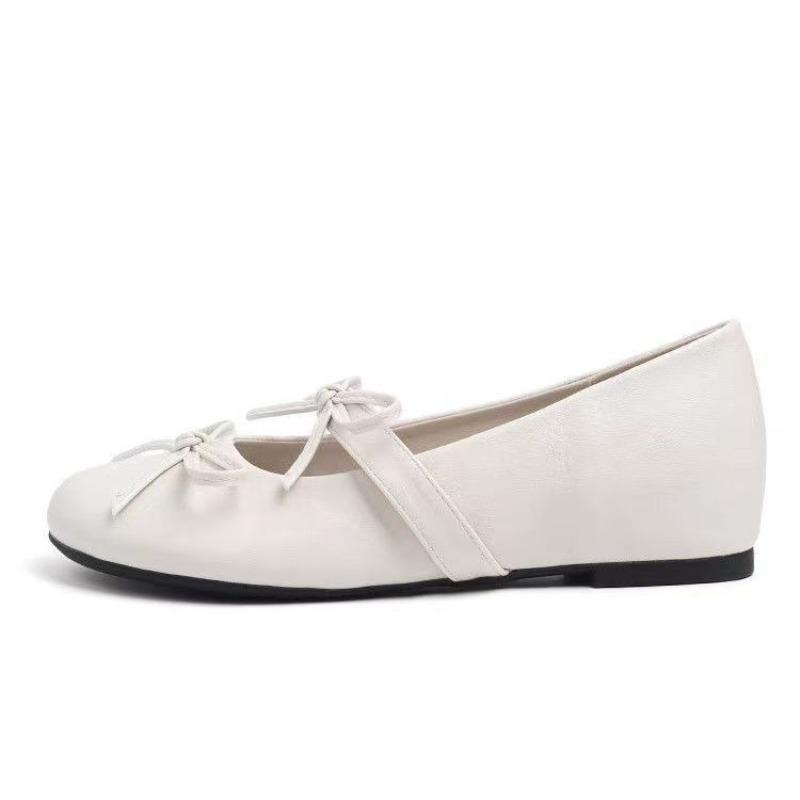 Square Head Single Shoes Women's Autumn New One-word with Bow Temperament Versatile Soft Sole Single Shoes