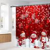 Snowman Red Ornaments Christmas Shower Curtain With Hooks, Merry Holiday Bathroom Decor For Festive Winter Celebration