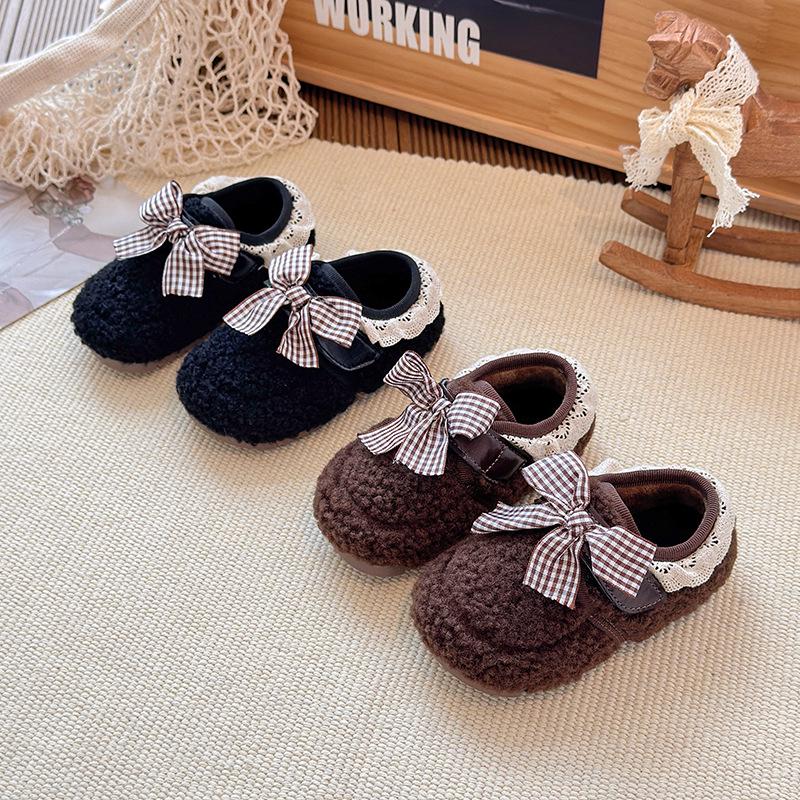 Toddler Fleece-Lined Warm Cotton Shoes: Lambswool Baby Soft Sole Walker for Little Girls