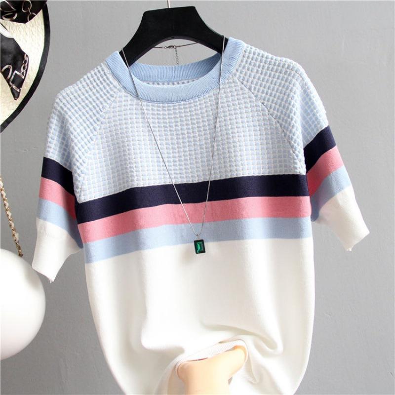 Short Sleeved T Shirt Women Summer Loose Slimming Knitted Sweater