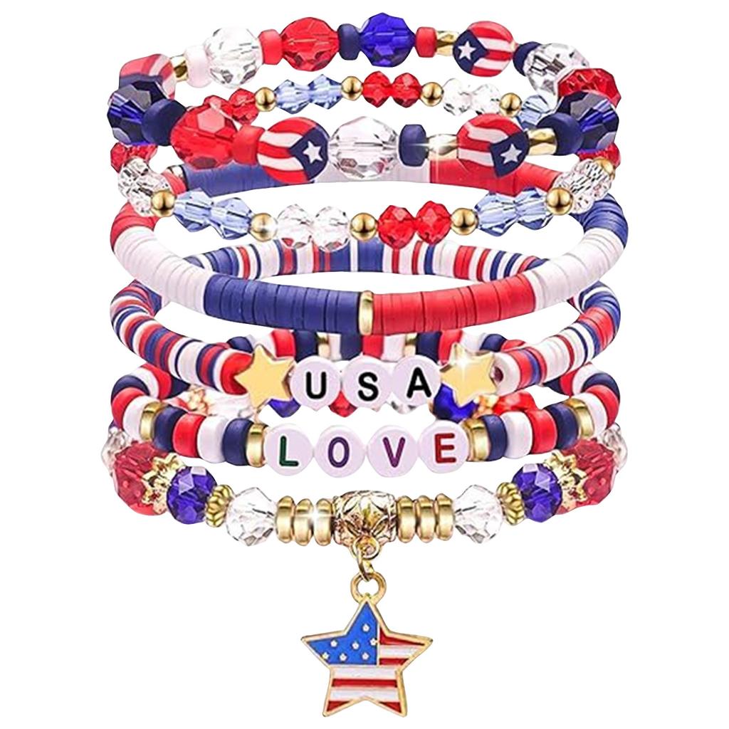 0th Anniversary Of Independence Day Bracelet Party Gifts,Stretch Bracelets,Elastic Layering Friendship Bracelets