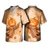 Men's Halloween Print V-Neck Short Sleeve Pocket Scrub Top for Caregiver Uniform