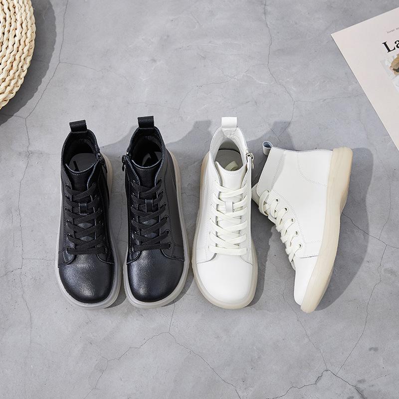 Leather soft-soled small short boots women's four-season soft leather high-top beef tendon sole beige women's boots soft-soled wear-resistant shoes 