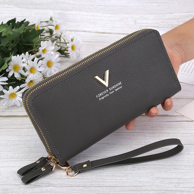 Double pull wallet, new women's multi-card wallet, long fashionable and large-capacity double-layer wallet, mobile phone bag.