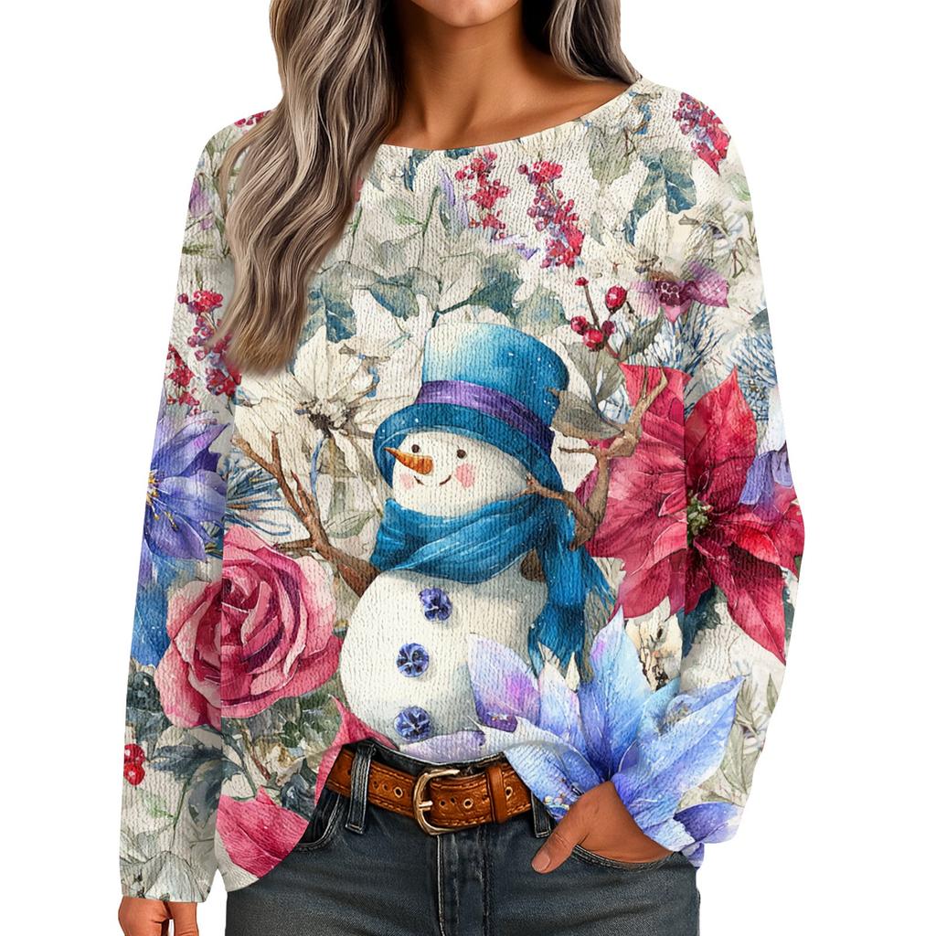 Womens  Fall Sweaters Long Sleeve Print Tops Pullover Sweaters Loose Dressy Casual Basic Clothes