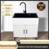 Double-Bowl Stainless Steel Kitchen Sink with Solid Wood Cabinet